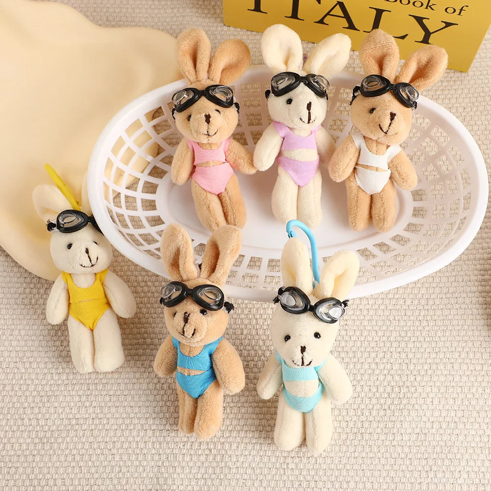 Fluffy Soft Plush Swimsuit Diving Glasses Bunny KeyChain Peluches Stuffed Animal Toys Rabbit KeyChain Cute Plush Doll Key Chains
