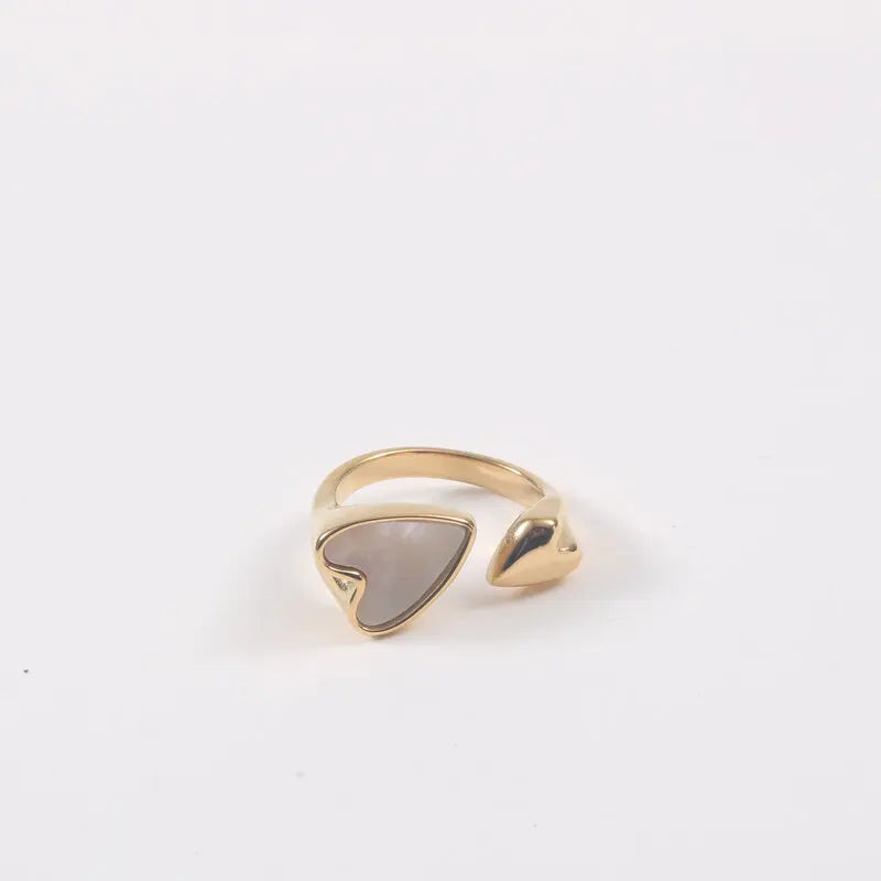 Joolim Jewelry Wholesale 18K Gold Plated Stainless Steel Two Heart Shell Rings for Women