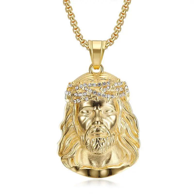 Men's Custom 18k Gold Hip Hop Jesus Statue Pendant Fashion Jewelry with Stainless Steel Christian Religious Type