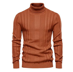 Men's Solid Color Custom logo Turtleneck Long-sleeved Pullover Knitwear for Autumn and Winter High Neck Sweater for Male