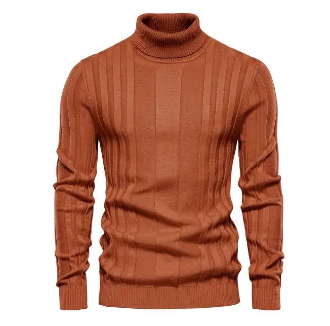 Men's Solid Color Custom logo Turtleneck Long-sleeved Pullover Knitwear for Autumn and Winter High Neck Sweater for Male