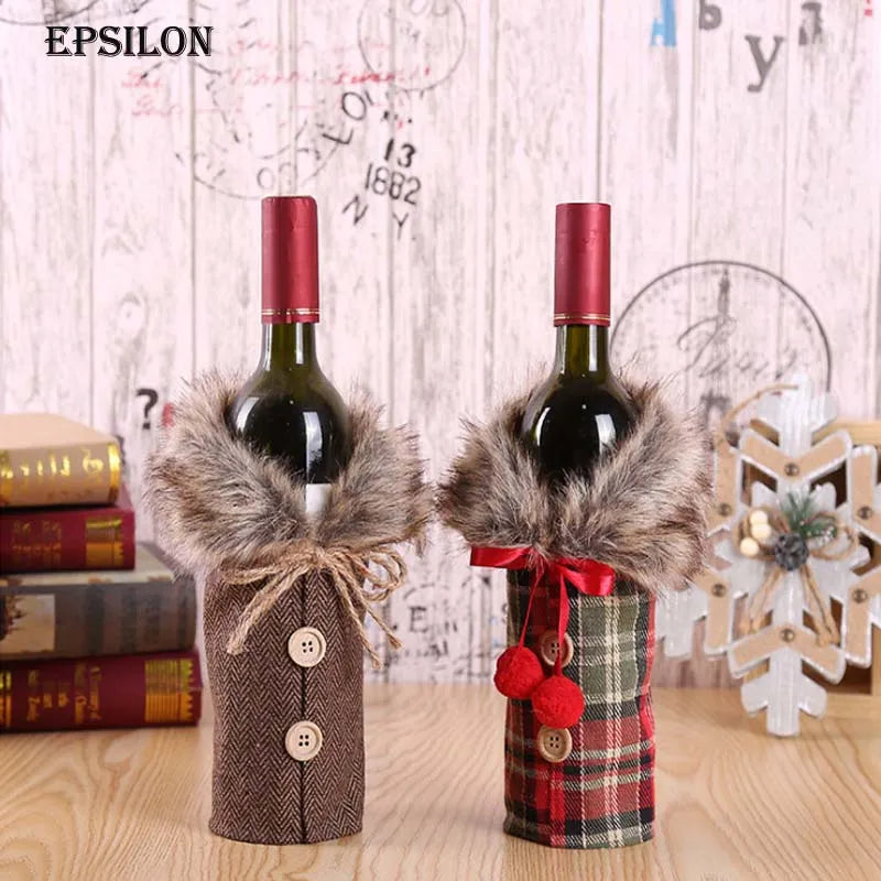 Epsilon Gift Wrapping Santa Christmas Bag For Wine Bottle Cloths Decoration Christmas Wine Bottle Cover