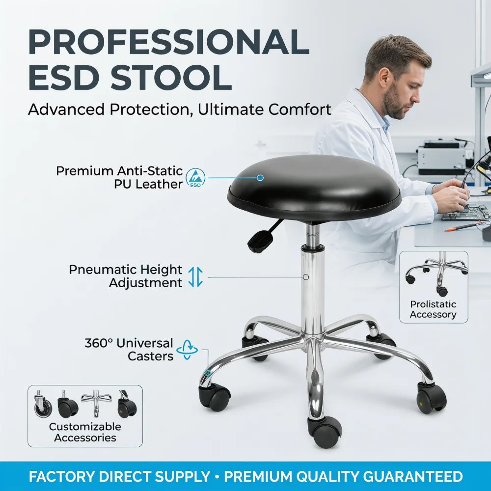 Modern Antistatic Black Blue Height Adjustable ESD PU Leather Chair Stools Industrial Cleanroom Hospital Workshop Laboratory