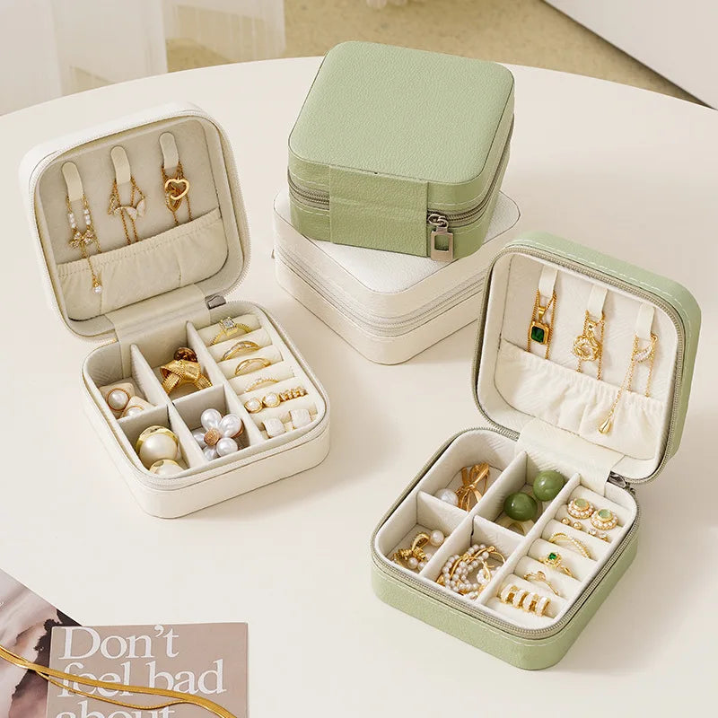 Luxurious PU Leather Travel Jewelry Box Portable Simple Outdoor Promotional Storage Organizer for Earrings Ear Studs MegaBDM