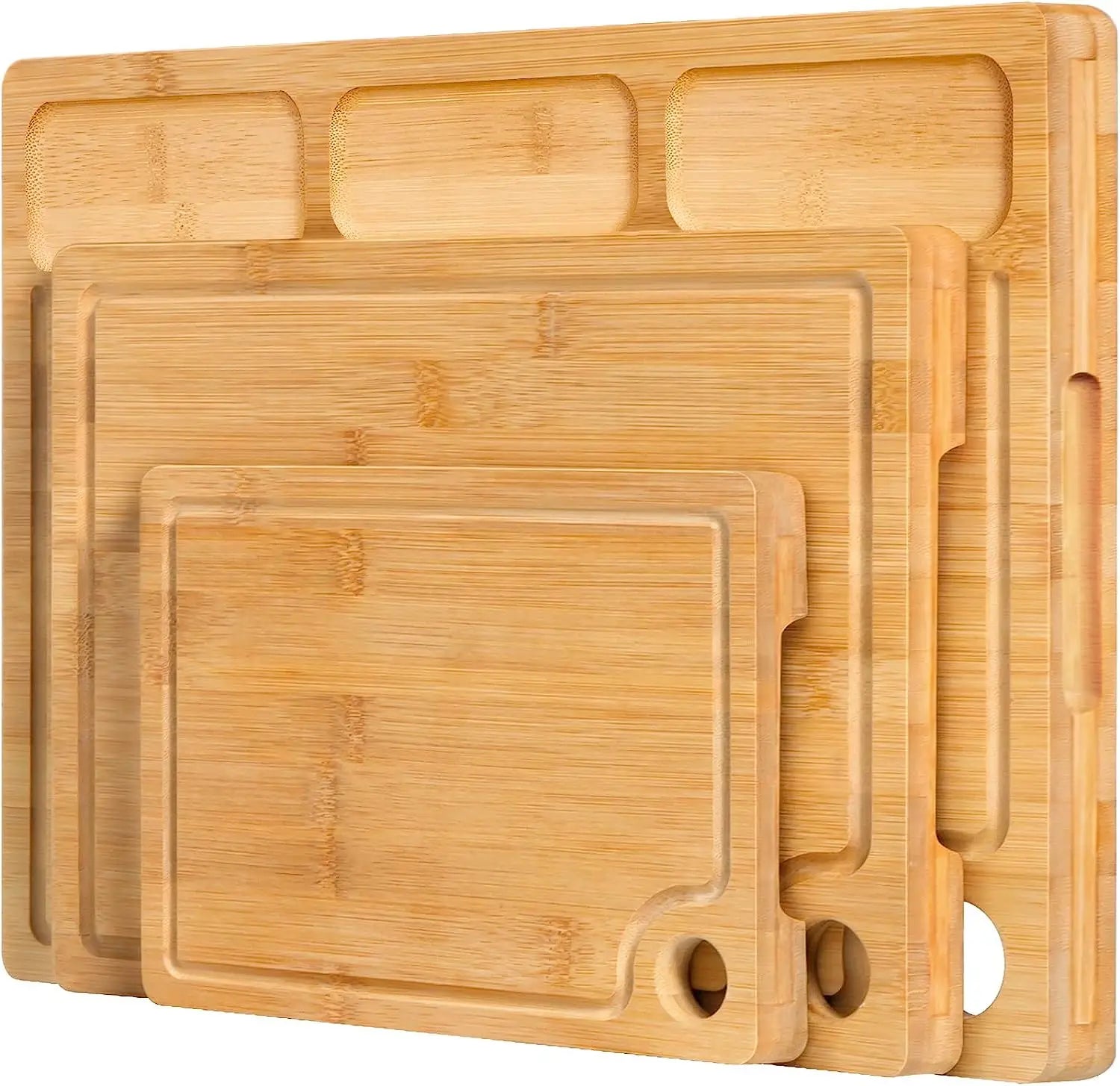 Customized Large Size Kitchen Luxury Cutting Board Set Bamboo Chopping Board With 3 Built-in Compartments