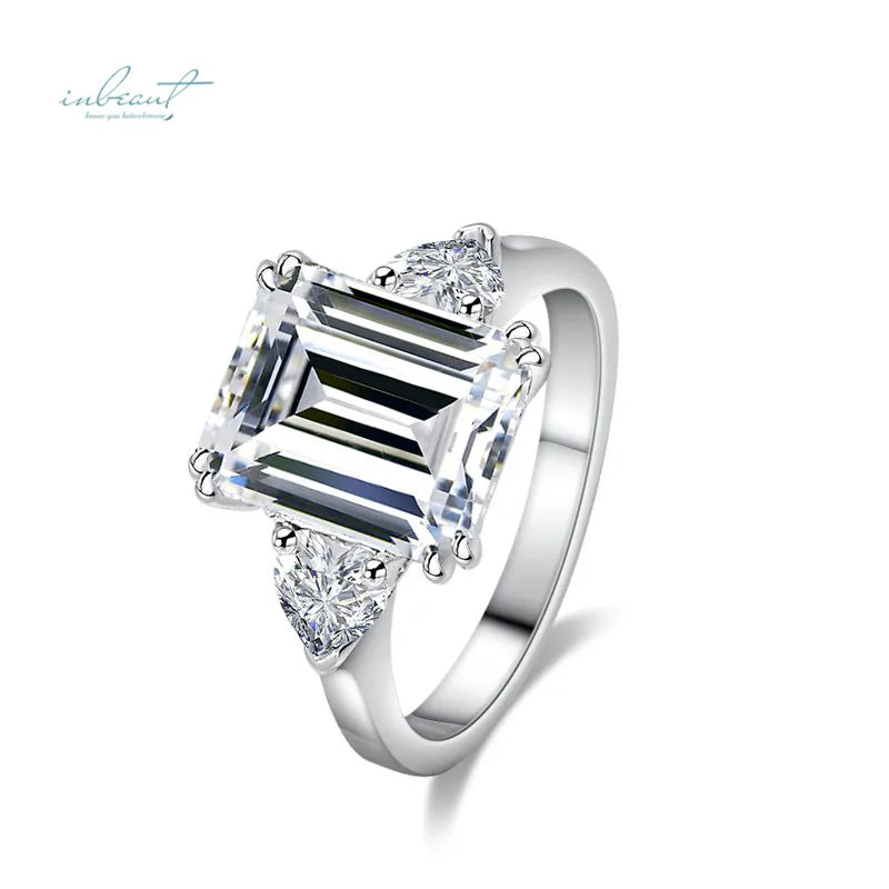 Classic 925 Silver 4 Carat Emerald  Cut Pass Diamond Test D Color Rectangle Moissanite Ring with GRA Certificate Wedding Jewelry