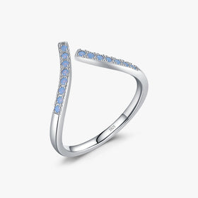 Exquisite Daily Office Fine Jewelry 925 Sterling Silver Simple Irregular Line Blue Crystal Adjustable Rings for Women