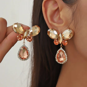 2024 Fashion Jewelry Trendy Elegant Fashion Diamond Gold Drop Women Dangle Earrings Advanced Crystal Gold Earrings for Women