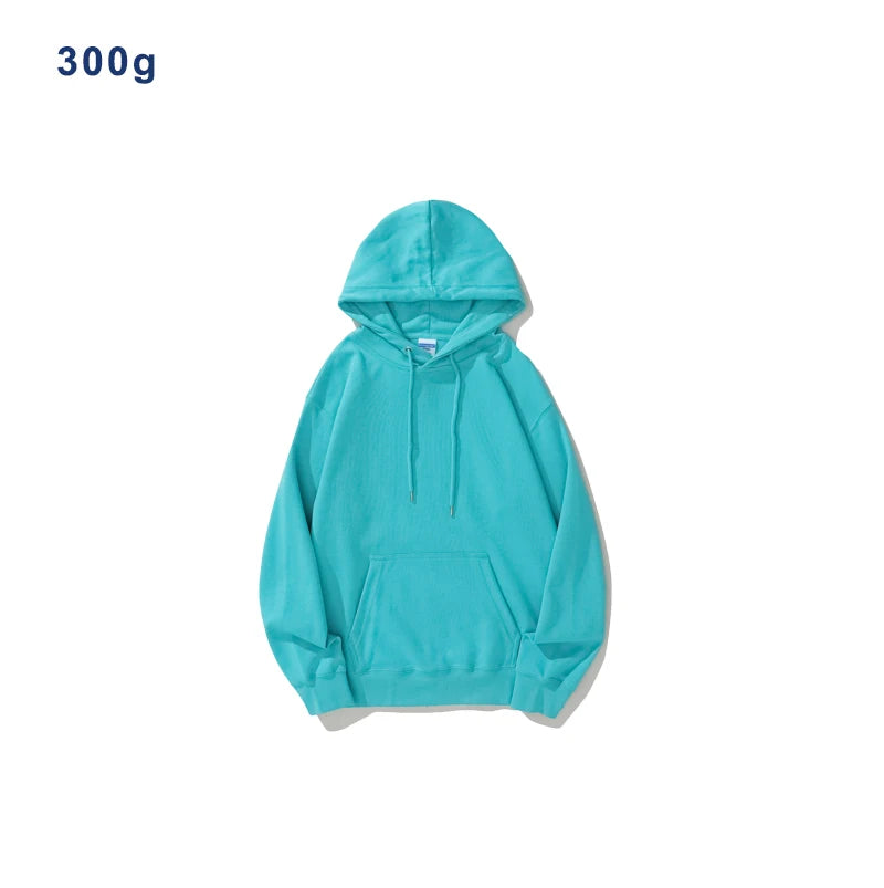 300g Unisex High Quality Hoodies 80% Cotton Terry Fabric Casual Autumn Customized Logo Embossed Print Solid Puff Pullover Loose MegaBDM