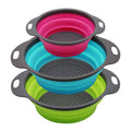 Wholesale Silicone Colanders Collapsible Round Home Kitchen Vegetable Fruit Pasta Drain Basket Silicone Kitchen Strainer Set