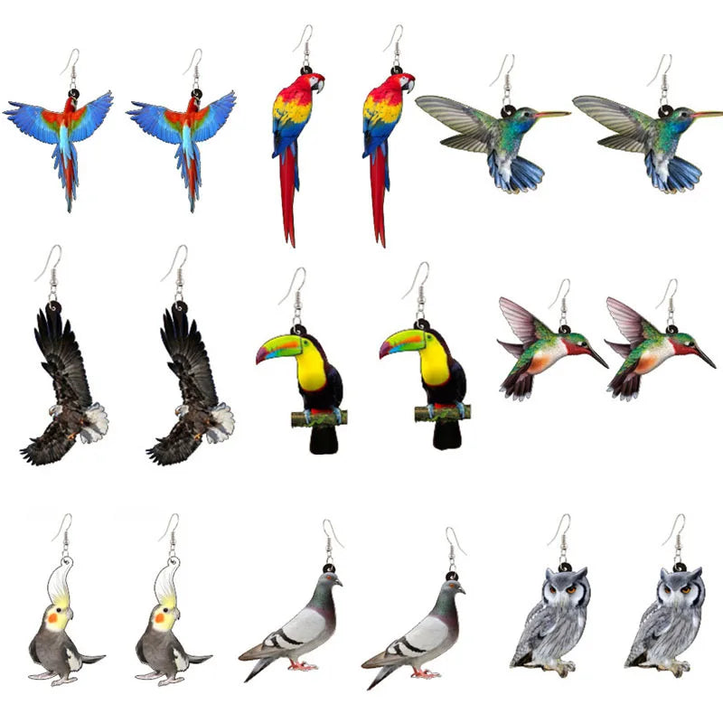 SC Popular Cool Resin Birds Earrings Creative Acrylic Pigeon Parrot Eagle Earrings Cartoon Owl Pendant Earrings to My Dauther