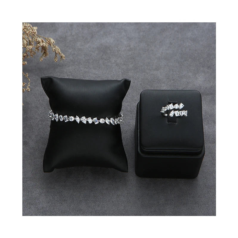 Hot Sales Luxury Jewelry Geometric Zircon Tennis Bracelets Ring Sets Cubic Zirconia CZ Tennis Jewelry Set