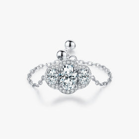 925 Sterling Silver Fashion Fine Jewelry Sparkling Oval Cut Clear Cubic Zirconia Adjustable Link Chain Rings for Women