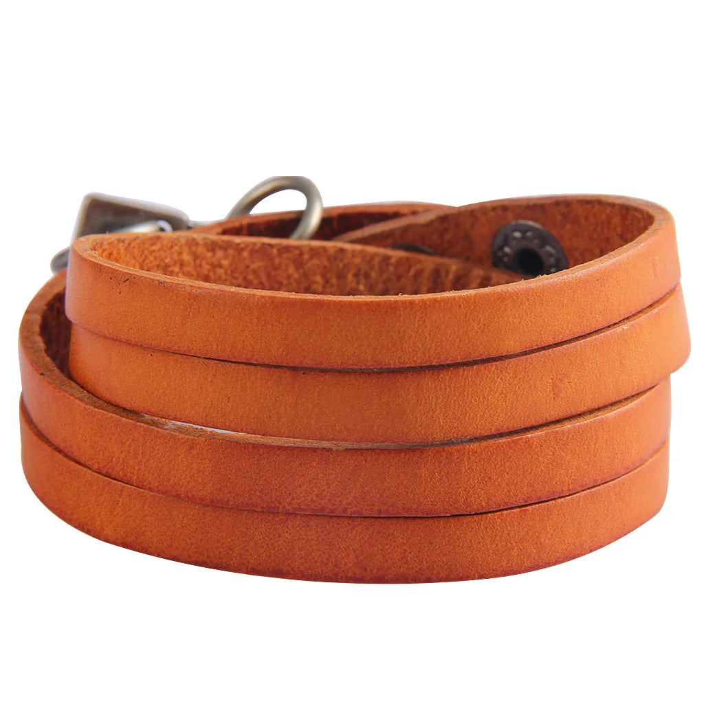 Trendy Simple Vintage Bracelet Handmade Custom Made Multi-layer Genuine Leather Jewelry Bracelets