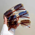 2024 Cheap Fashion Custom Logo Leopard Rectangle Rimless Sun Glasses Luxury Frame Women Men Retro Sunglasses Diamond Sunglasses