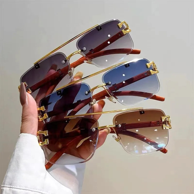 2024 Cheap Fashion Custom Logo Leopard Rectangle Rimless Sun Glasses Luxury Frame Women Men Retro Sunglasses Diamond Sunglasses
