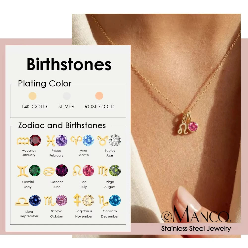 EManco Stainless Steel Gold Plated 12 Zodiac Signs Birthstone Necklace Set DIY Pendant Necklace Link Classic for Anniversary