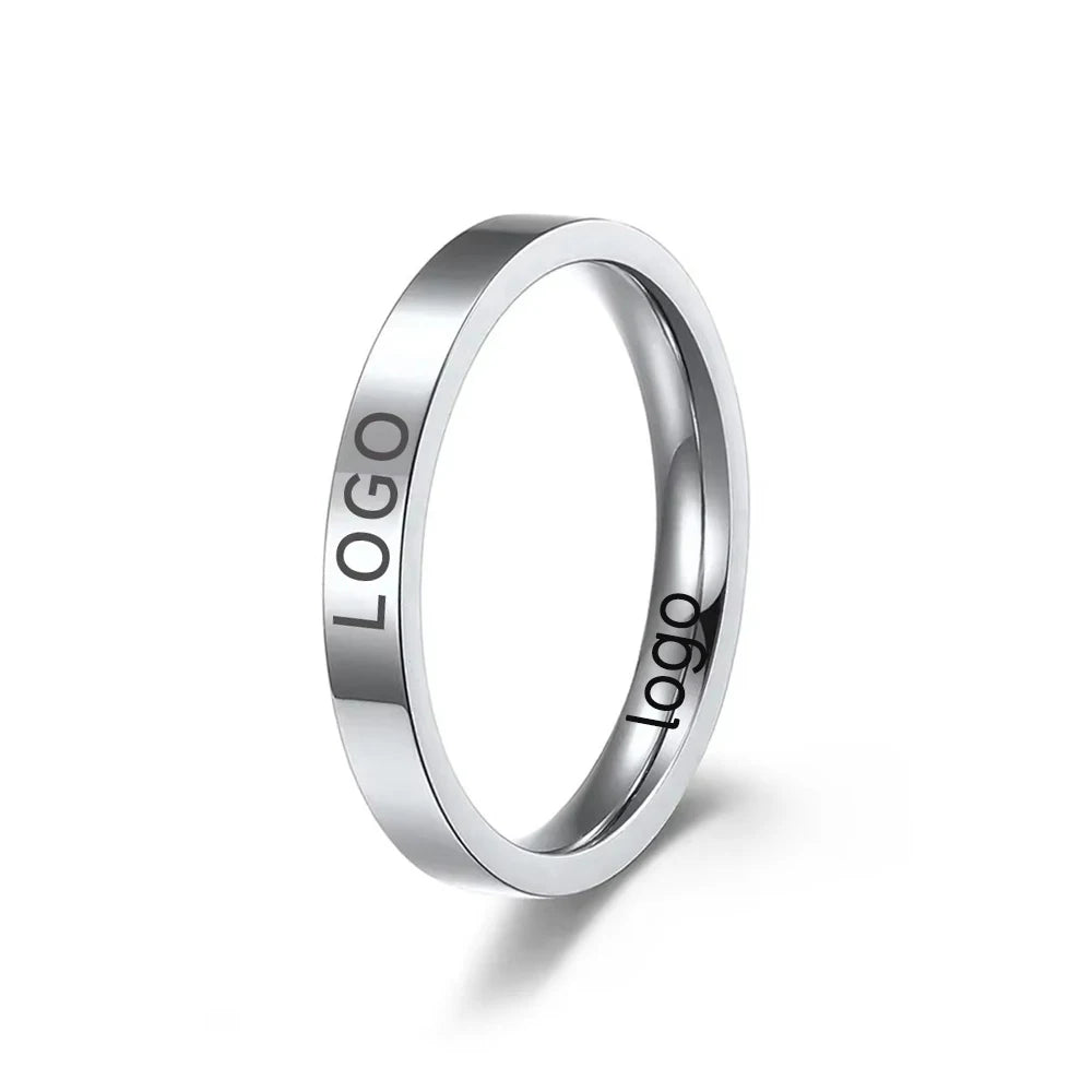 ShuoyeW 3MM Stainless Steel Ring Silver Rose Gold Black Blue Stackable Plain Basic laser logo Stainless Steel Ring Finger Rings