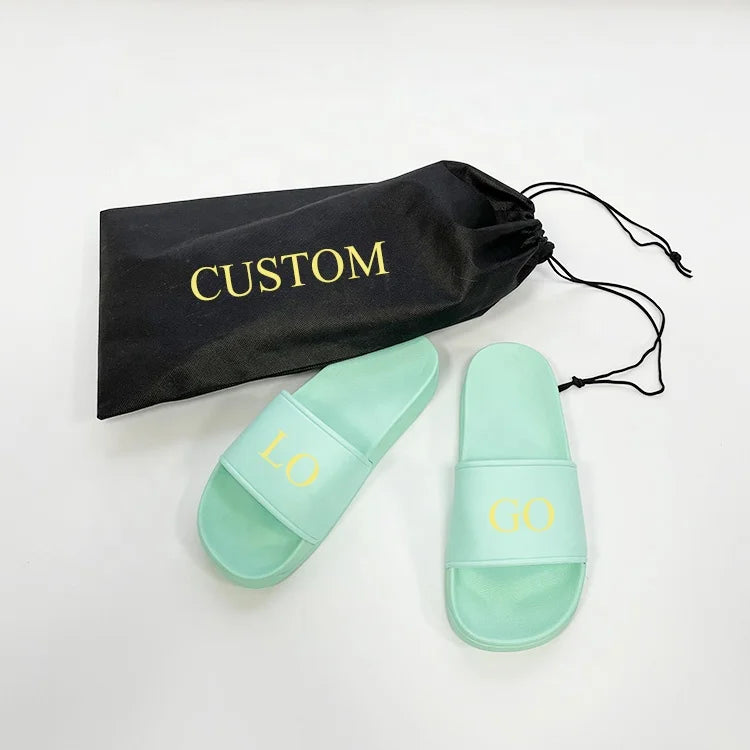 Spring Summer Custom Printed Design logo Fashion Wholesale Home Spa Sport Slider Dust Bag Sandals Unisex slippers