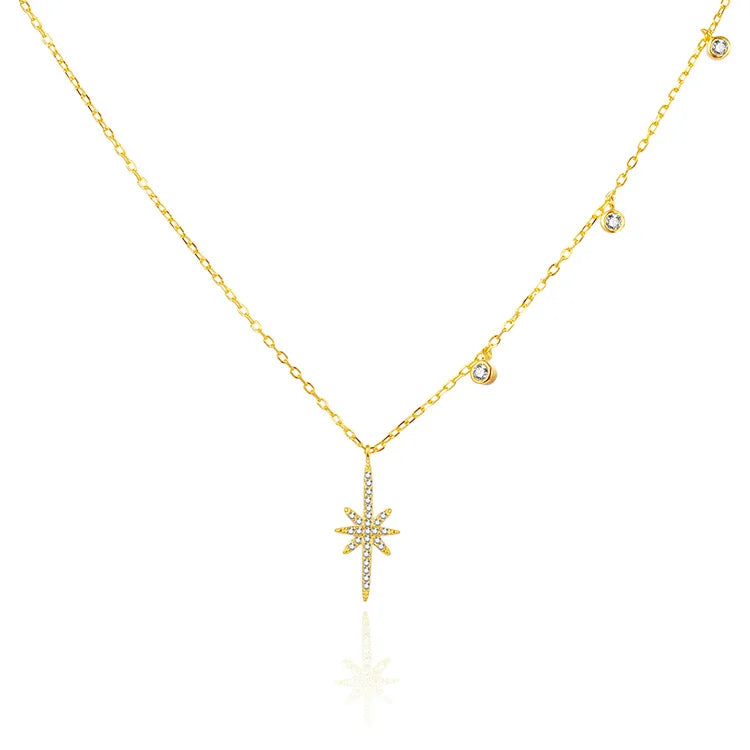 POLIVA Polaris Link Necklace Gold Silver Plated Featuring Real Diamond Main Stone Fashionable Italy-Made 925 Sterling Star