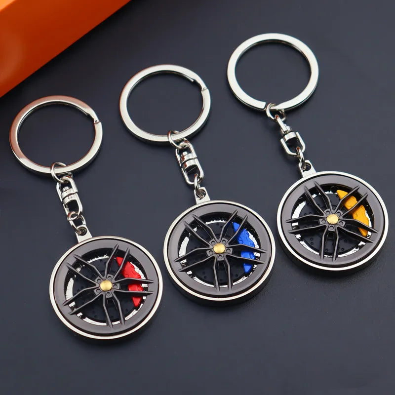 Custom LOGO Metal Wheel Rotating Keychain Toys Decompression Fingertip Toy Tire Car Parts Keychain Upgraded Brake Disc Keychain