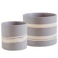 Nordic Matt Gray Glaze With Artistic Line Pattern Ceramic Flower Pot Drainage Hole Plant Garden Custom Size