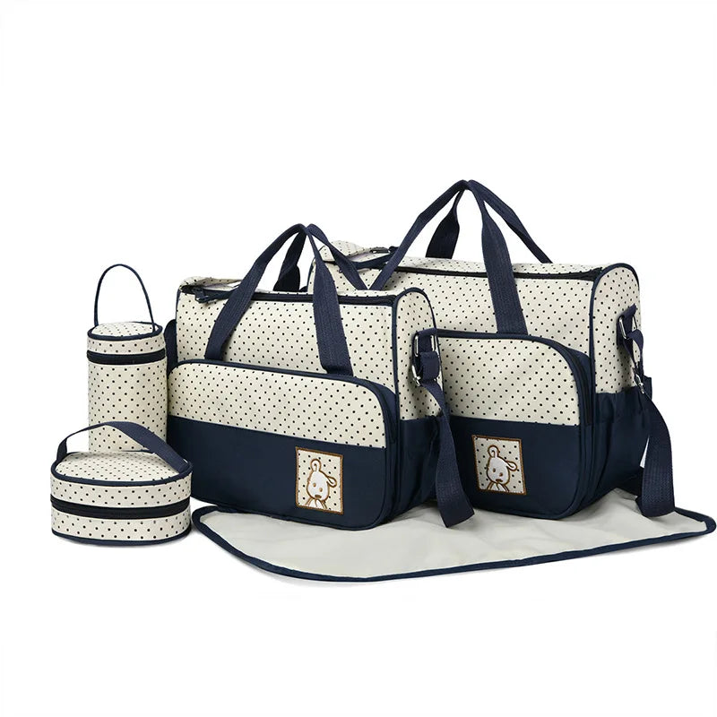 5 Pcs Multifunctional Set Baby Changing Diaper Nappy Bag Maternity Mummy Handbag