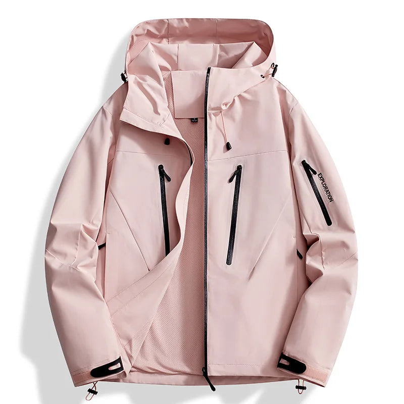 Unisex Waterproof Softshell Tactical Outdoor Wind Breaker Jacket Hooded Warm Hunting Zipper Closure Stand Plus Size Black