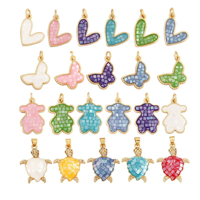 Fashion Heart Butterfly 18K Gold Plated Inlaid Shell Chips Charm PendantJewelry Necklace Accessories Hand Making Supplies L49