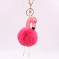 Creative PU Leather Flamingo Pom Pom Keychain Plush Toys Cartoon Cute Fluffy Fur Ball Flamingo Plush Key Chains Pendant Key Ring
