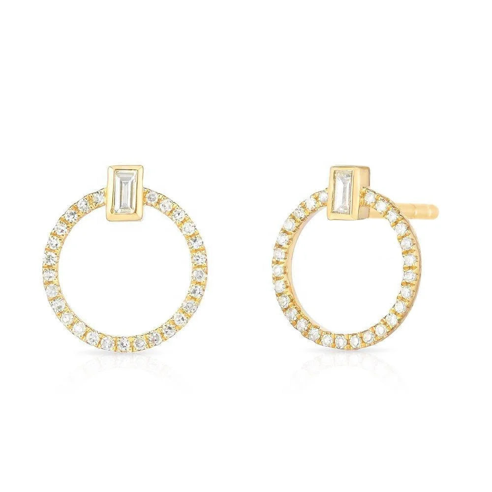 LOZRUNVE Custom 925 Silver Jewelry 14k Gold 18k Gold Plating Baguette Circle Stud Earring