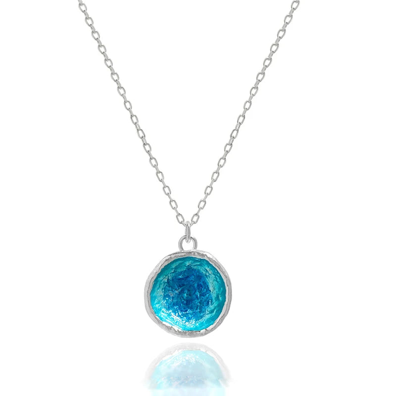 HXL1825 Enamel Glaze Blue Ocen Dream Pendant Necklace in Sterling Silver Pendant Necklace for Women