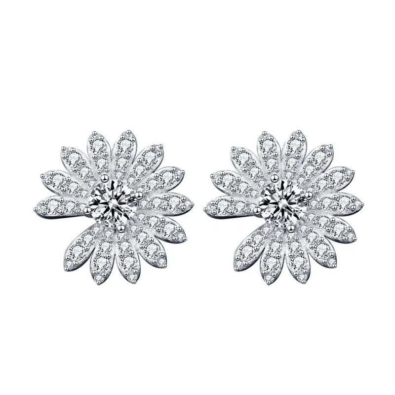 2023 New 925 Sterling Silver Moissanite Diamond Small Chrysanthemum Cute Stud Earrings for Women Lady Girls Children