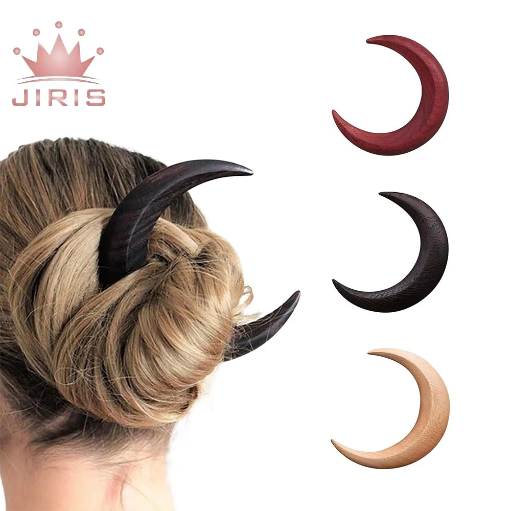 Hand Carved Crescent Moon Hair Fork for Women Wooden Moon Hairpin Hair Comb Styling Tool Moon Barrette Hair Stick for Women Girl