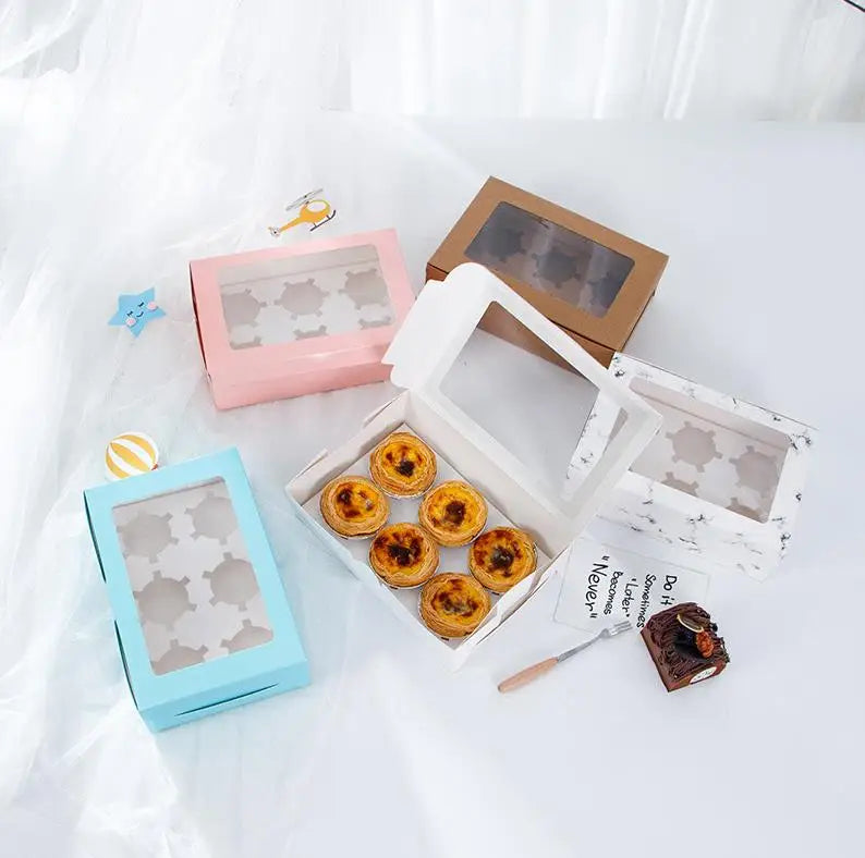 Custom Wedding Cupcake Boxes Packaging 2 4 6 Hole Individual Muffin Paper Cup Cake Gift Box With Clear Window
