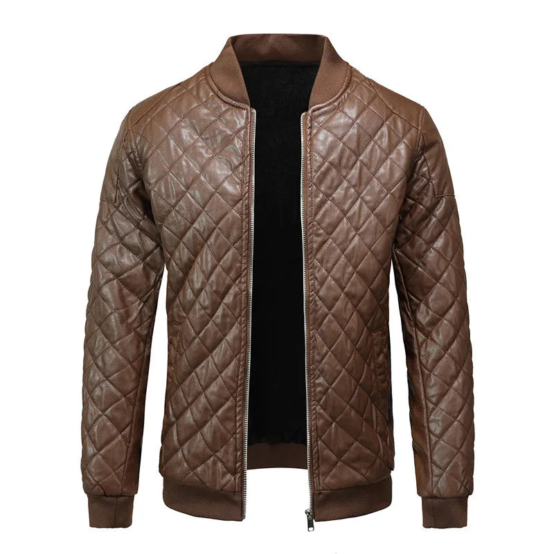 Wholesale Coated PU Leather Motorcycle Brown Black Varsity Bike Jacket with Stand Collar Waterproof & Windproof