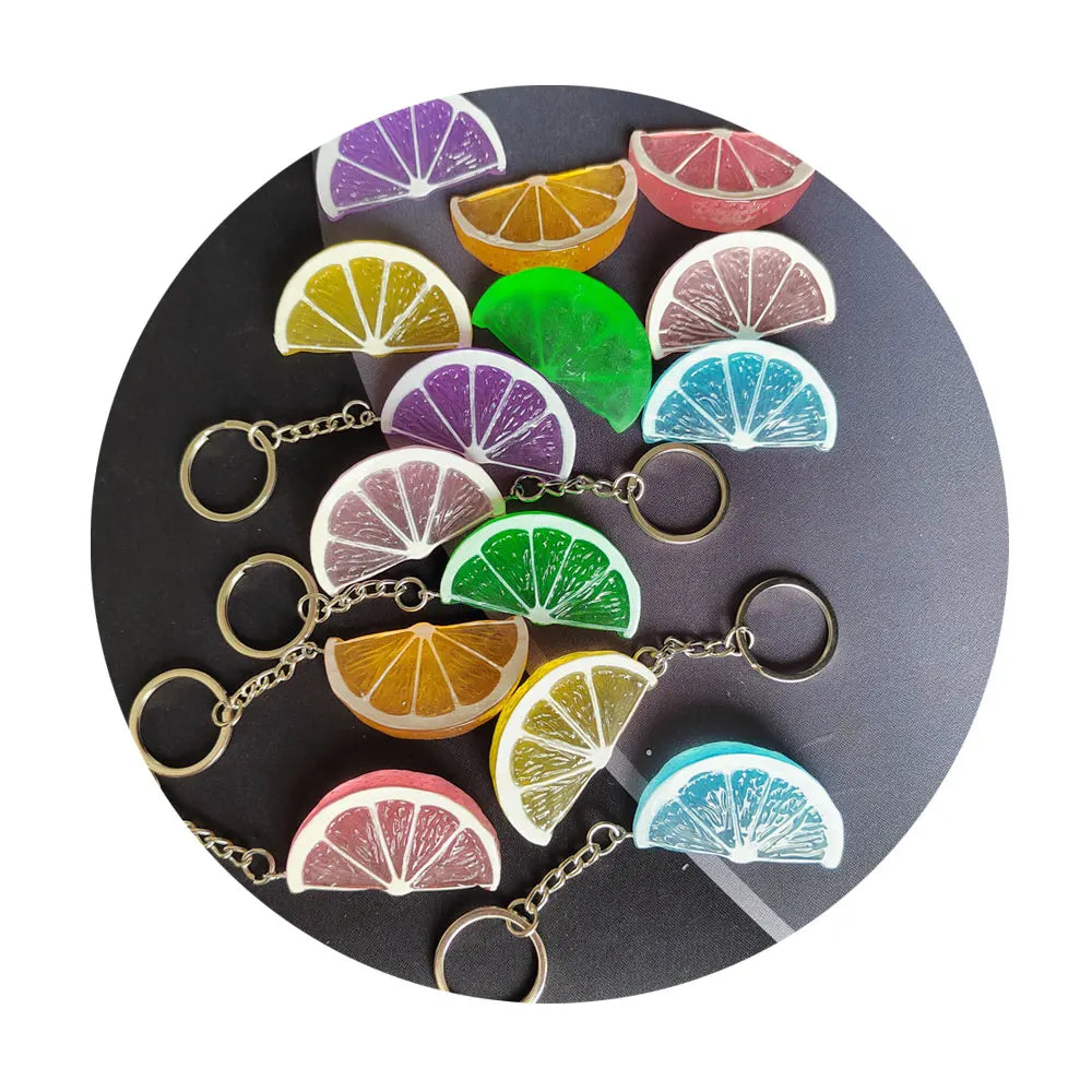 Jelly Candy Color 50mm Orange Slices 3D Resin Fruit Model Dollhouse Toy Key Ring Making Phone Case Jewelry Making