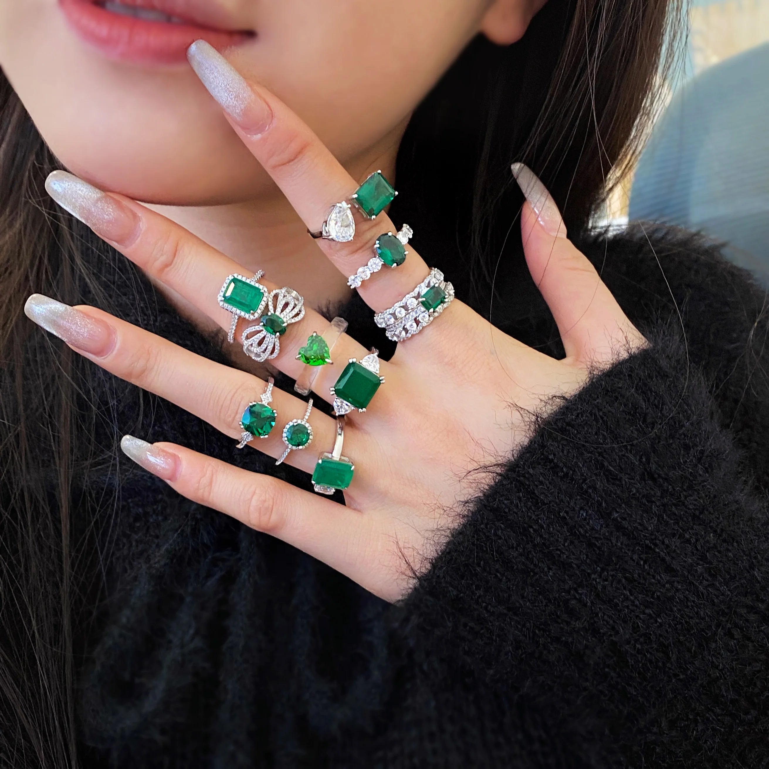 Custom 5A CZ Cubic Zircon Emerald Stone Green Engagement Ring Diamond 925 Sterling Silver Jewelry Gold Wedding Rings for Women