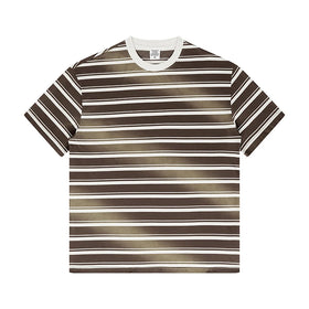 OEM Custom Heavyweight 100%Cotton Contrast Color Stripes Tshirt High Street Oversize Gradient Tshirts for Men Women
