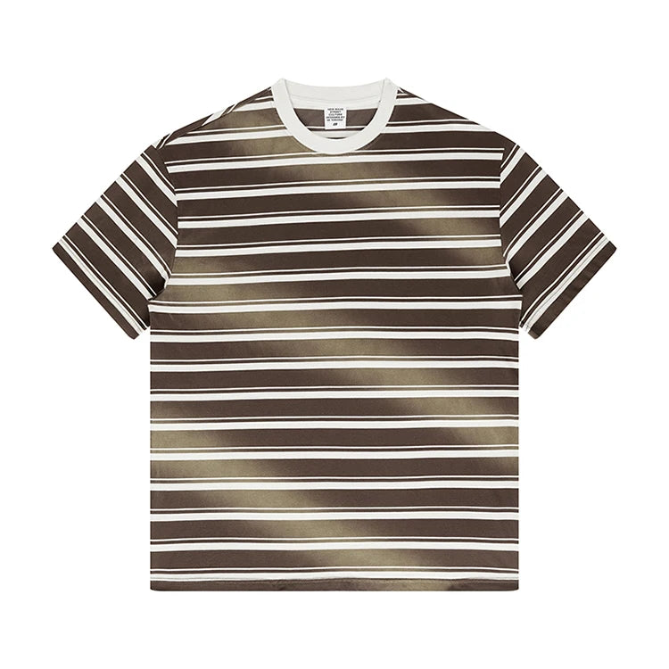 OEM Custom Heavyweight 100%Cotton Contrast Color Stripes Tshirt High Street Oversize Gradient Tshirts for Men Women