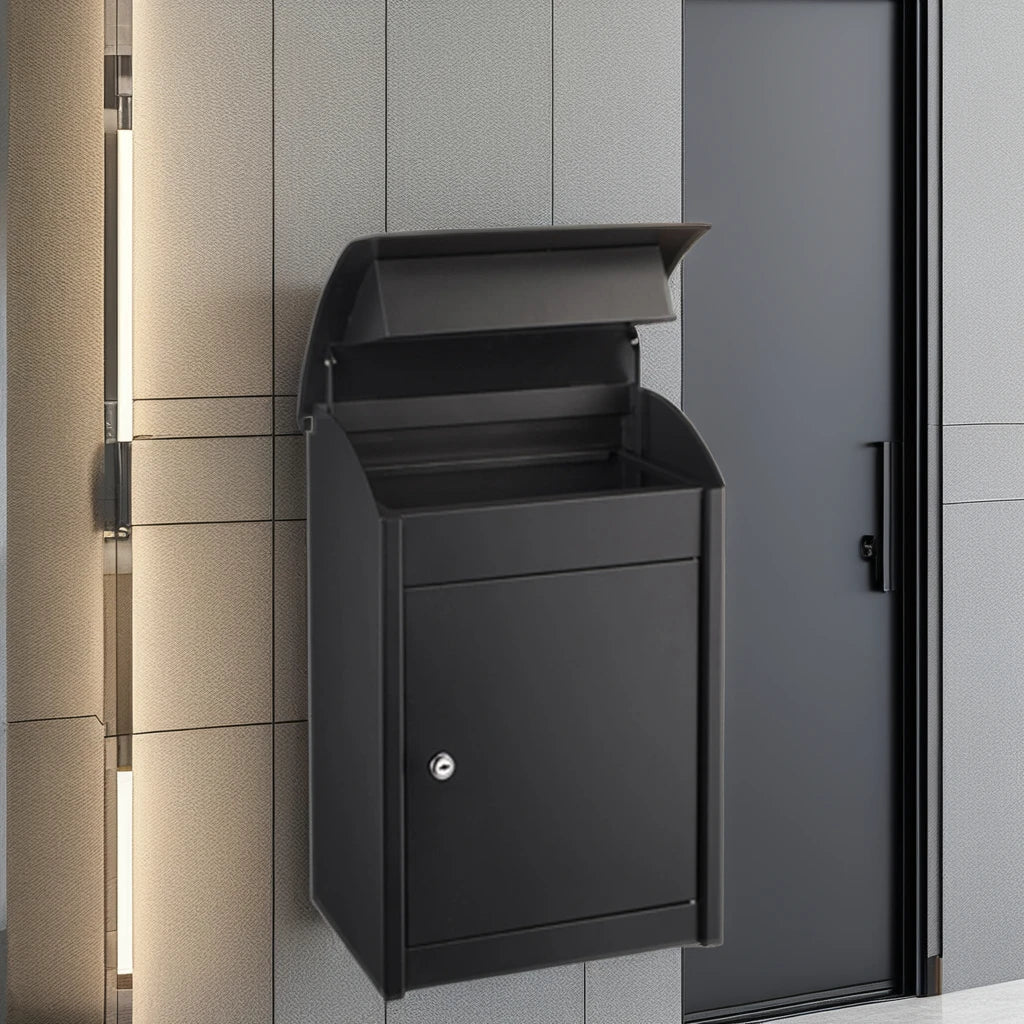 AJF Large Waterproof Outdoor Metal Mailbox Parcel Delivery Drop Box Wall Mount Home Garden Use Steel Newspaper Storage Key Lock