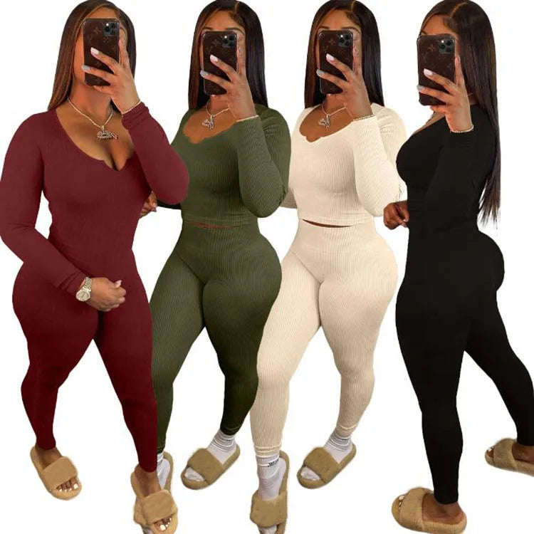 Custom Women Bank 2 Piece Sets Women Clothing Fall 2022 V Neck Two Piece Women's Sets