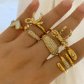 Wholesale Luxury Gold Jewelry Fashion Rings Waterproof Non Tarnish Stainless Steel Heart Bow Knot Zircon Cz Ring for Women