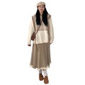 Spring Autumn Casual Knitwear Set Striped Knit Sweater Pullover and Ruffle Pleated Long Skirt Knitted Two-Pieces Set for Women