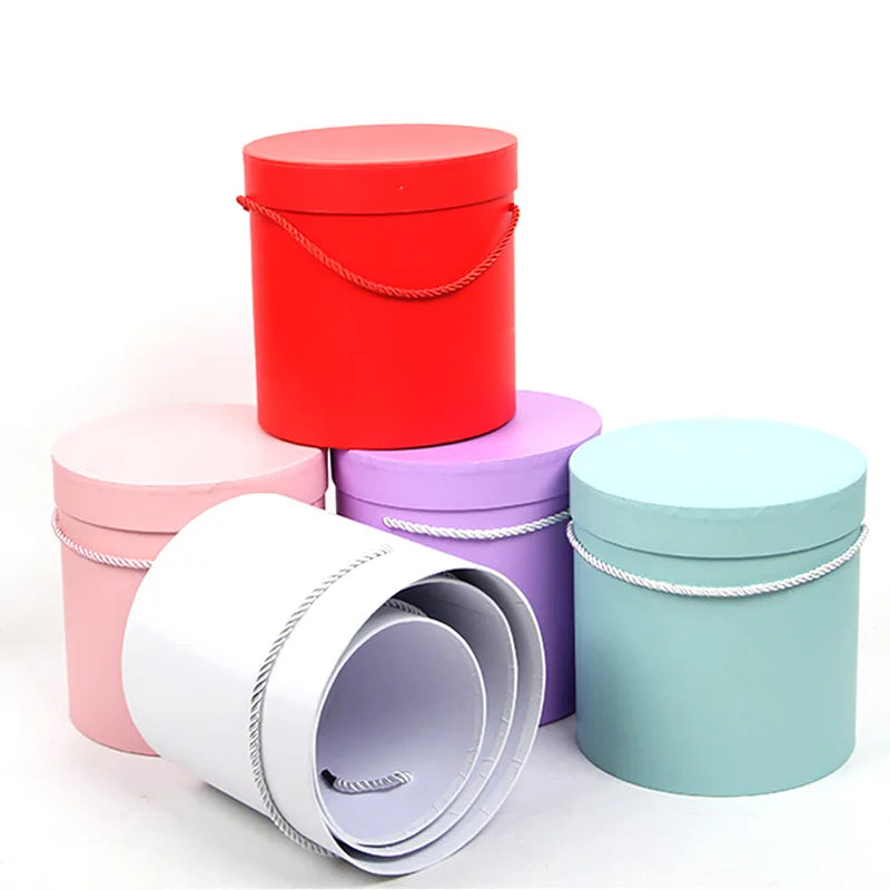 Wholesale Flower Package Box Large Holding Bucket 3 Piece Set Blue Pink Round Flower Box for Flower Shop