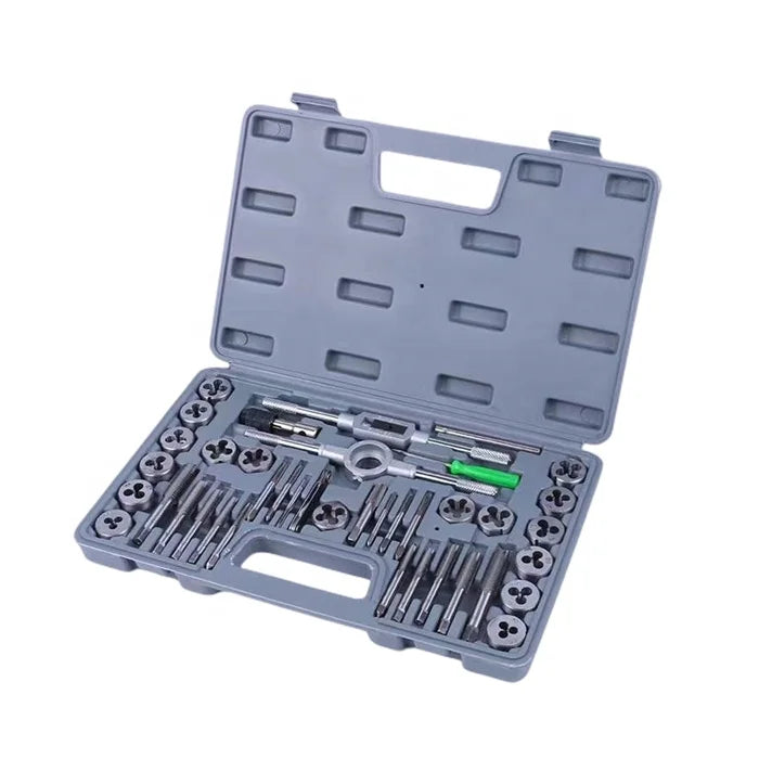 40pcs Tap and Die Set Bearing Steel and Metric Tools Titanium Coated With Metal Carrying Case