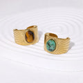 BM Anillos Vintage Luxury 18K Gold-plated Geometric Natural Stone Adjustable Ring