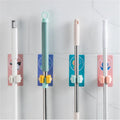 Wall Mounted Free Punching Mop Hook Mop Clip Cartoon Door Rear Object Sticky Hook Broom Holder Organizer