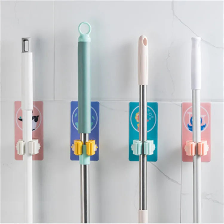 Wall Mounted Free Punching Mop Hook Mop Clip Cartoon Door Rear Object Sticky Hook Broom Holder Organizer