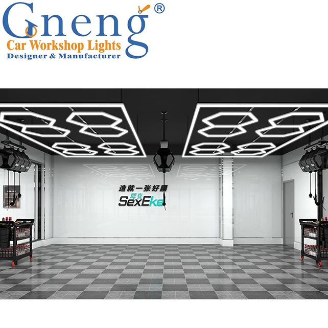 Seamless Connection Detailing Garage Car Beauty Salon Honeycomb Hexagon Car Show Room Light